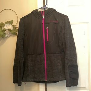 Black jacket with purple zippers
